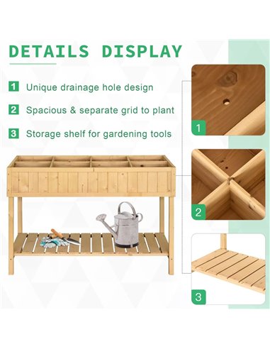 Outsunny Garden Wooden Planters, Flower Box Raised, Rectangular 8 Compartment Plant Stand, Oak Tone 845-238V01