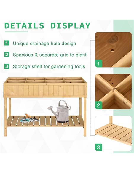 Outsunny Garden Wooden Planters, Flower Box Raised, Rectangular 8 Compartment Plant Stand, Oak Tone 845-238V01 - pic 46567 | FastDaddyshop