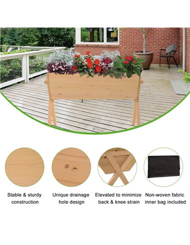 Outsunny Wooden Planter Raised Bed Container Garden Plant Stand Vegetable Flower Box with Liner 100 L x 70 W x 80 H cm 845-288