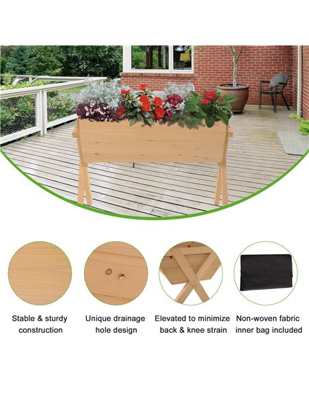 Outsunny Wooden Planter Raised Bed Container Garden Plant Stand Vegetable Flower Box with Liner 100 L x 70 W x 80 H cm 845-288 - pic 46582 | FastDaddyshop