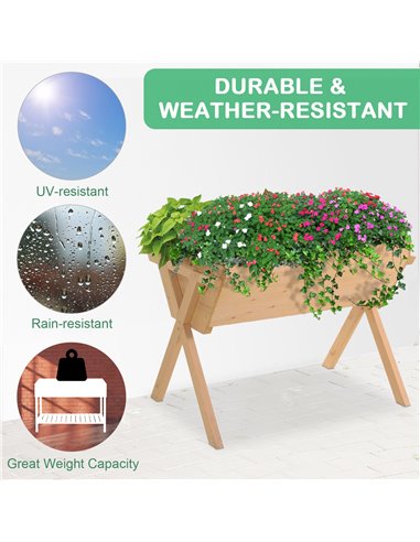 Outsunny Wooden Planter Raised Bed Container Garden Plant Stand Vegetable Flower Box with Liner 100 L x 70 W x 80 H cm 845-288