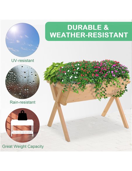 Outsunny Wooden Planter Raised Bed Container Garden Plant Stand Vegetable Flower Box with Liner 100 L x 70 W x 80 H cm 845-288 - pic 46583 | FastDaddyshop