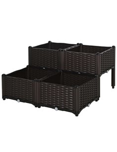 Outsunny Set of 4 Garden Raised Bed, Flower Plant, Brown 845-290V02
