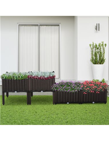 Outsunny Set of 4 Garden Raised Bed, Flower Plant, Brown 845-290V02