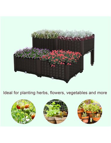 Outsunny Set of 4 Garden Raised Bed Elevated Patio Flower Plant Planter Box PP Vegetables Planting Container, Brown 845-290V02