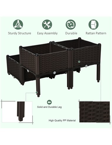 Outsunny Set of 4 Garden Raised Bed Elevated Patio Flower Plant Planter Box PP Vegetables Planting Container, Brown 845-290V02