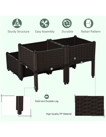 Outsunny Set of 4 Garden Raised Bed Elevated Patio Flower Plant Planter Box PP Vegetables Planting Container, Brown 845-290V02 - pic 46592 | FastDaddyshop