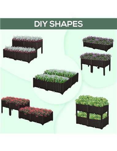 Outsunny Set of 4 Garden Raised Bed Elevated Patio Flower Plant Planter Box PP Vegetables Planting Container, Brown 845-290V02