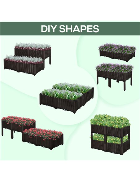 Outsunny Set of 4 Garden Raised Bed Elevated Patio Flower Plant Planter Box PP Vegetables Planting Container, Brown 845-290V02 - pic 46594 | FastDaddyshop
