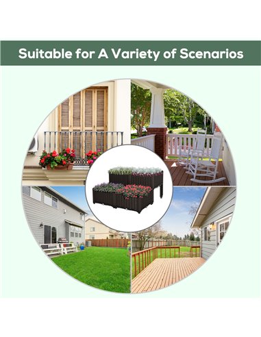 Outsunny Set of 4 Garden Raised Bed Elevated Patio Flower Plant Planter Box PP Vegetables Planting Container, Brown 845-290V02