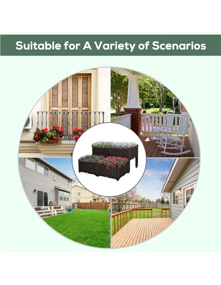 Outsunny Set of 4 Garden Raised Bed Elevated Patio Flower Plant Planter Box PP Vegetables Planting Container, Brown 845-290V02 - pic 46595 | FastDaddyshop