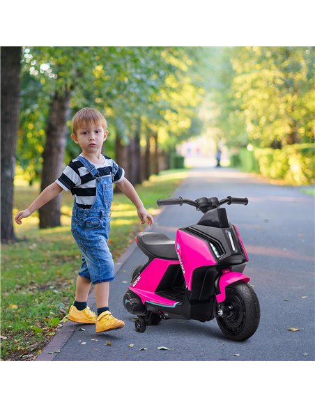 HOMCOM 6V Kids Electric Motorbike Ride On Toy w/ Music Headlights Safety Training Wheels for Girls Boy 2-4 Years Pink - pic 4660 | FastDaddyshop