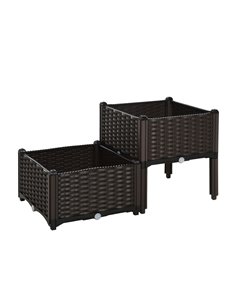 Outsunny Set of 2 Garden Raised Bed Elevated Patio Flower Plant, Brown 845-290V01
