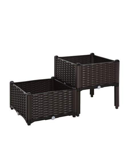 Outsunny Set of 2 Garden Raised Bed Elevated Patio Flower Plant, Brown 845-290V01 - pic 46606 | FastDaddyshop