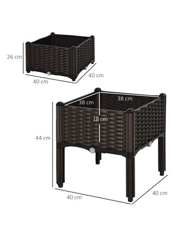 Outsunny Set of 2 Garden Raised Bed Elevated Patio Flower Plant Planter Box PP Vegetables Planting Container, Brown 845-290V01