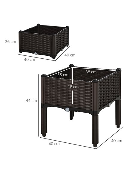 Outsunny Set of 2 Garden Raised Bed Elevated Patio Flower Plant Planter Box PP Vegetables Planting Container, Brown 845-290V01 - pic 46608 | FastDaddyshop