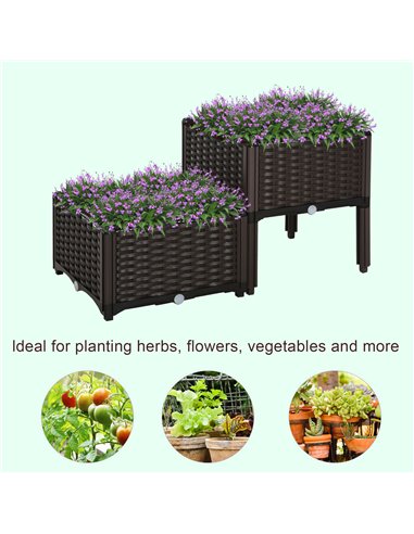 Outsunny Set of 2 Garden Raised Bed Elevated Patio Flower Plant Planter Box PP Vegetables Planting Container, Brown 845-290V01