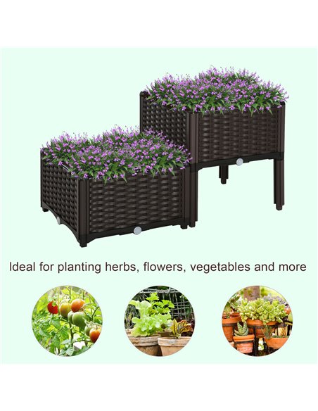 Outsunny Set of 2 Garden Raised Bed Elevated Patio Flower Plant Planter Box PP Vegetables Planting Container, Brown 845-290V01 - pic 46609 | FastDaddyshop