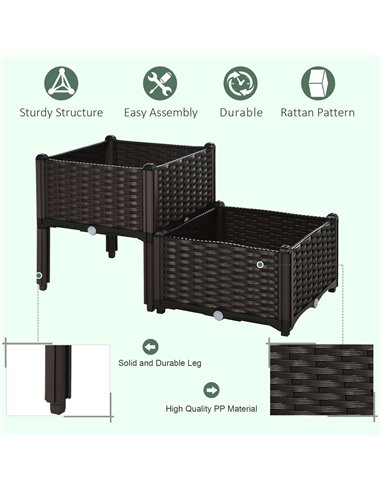 Outsunny Set of 2 Garden Raised Bed Elevated Patio Flower Plant Planter Box PP Vegetables Planting Container, Brown 845-290V01