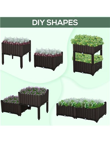 Outsunny Set of 2 Garden Raised Bed Elevated Patio Flower Plant Planter Box PP Vegetables Planting Container, Brown 845-290V01