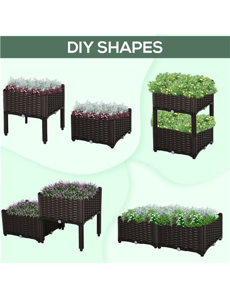 Outsunny Set of 2 Garden Raised Bed Elevated Patio Flower Plant Planter Box PP Vegetables Planting Container, Brown 845-290V01 - pic 46612 | FastDaddyshop
