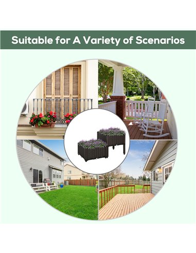 Outsunny Set of 2 Garden Raised Bed Elevated Patio Flower Plant Planter Box PP Vegetables Planting Container, Brown 845-290V01