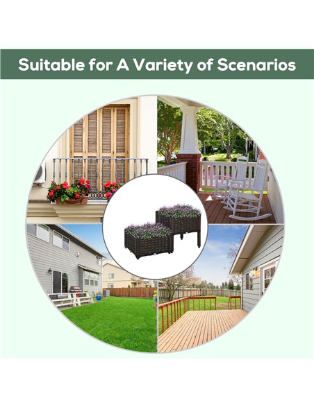 Outsunny Set of 2 Garden Raised Bed Elevated Patio Flower Plant Planter Box PP Vegetables Planting Container, Brown 845-290V01 - pic 46613 | FastDaddyshop