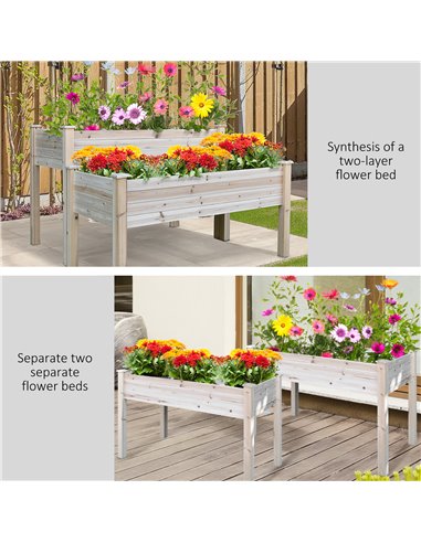 Outsunny 2-Piece Solid Fir Wood Plant Raised Bed Flower Vegetable Herb Grow Box Stand Garden Step Planter Stand Free Combination