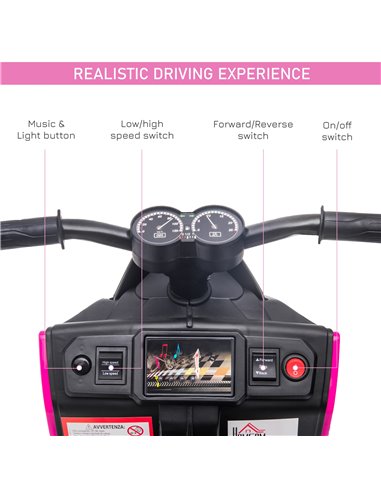 HOMCOM 6V Kids Electric Motorbike Ride On Toy w/ Music Headlights Safety Training Wheels for Girls Boy 2-4 Years Pink