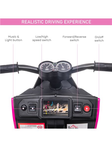 HOMCOM 6V Kids Electric Motorbike Ride On Toy w/ Music Headlights Safety Training Wheels for Girls Boy 2-4 Years Pink - pic 4663 | FastDaddyshop