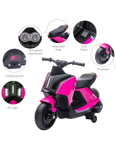 HOMCOM 6V Kids Electric Motorbike Ride On Toy w/ Music Headlights Safety Training Wheels for Girls Boy 2-4 Years Pink - pic 4664 | FastDaddyshop