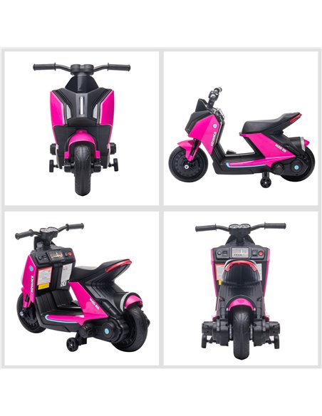 HOMCOM 6V Kids Electric Motorbike Ride On Toy w/ Music Headlights Safety Training Wheels for Girls Boy 2-4 Years Pink - pic 4665 | FastDaddyshop