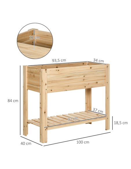 Outsunny Wooden Planter Raised Garden Plant Stand Outdoor Tall Flower Bed Box with Clapboard, Nature Wood Color 100 x 40 x 84cm  - pic 46653 | FastDaddyshop