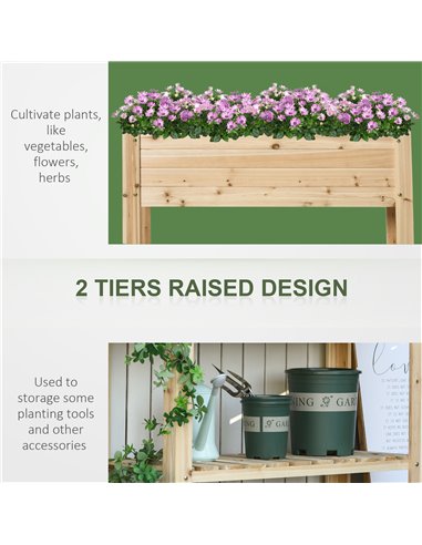 Outsunny Wooden Planter Raised Garden Plant Stand Outdoor Tall Flower Bed Box with Clapboard, Nature Wood Color 100 x 40 x 84cm 