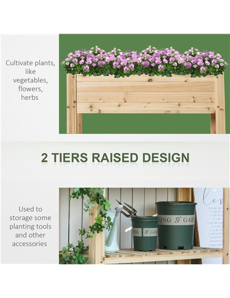 Outsunny Wooden Planter Raised Garden Plant Stand Outdoor Tall Flower Bed Box with Clapboard, Nature Wood Color 100 x 40 x 84cm  - pic 46654 | FastDaddyshop