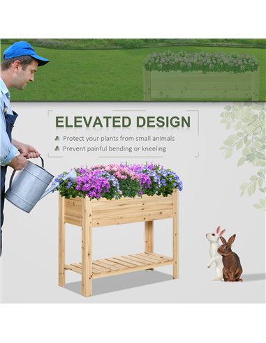Outsunny Wooden Planter Raised Garden Plant Stand Outdoor Tall Flower Bed Box with Clapboard, Nature Wood Color 100 x 40 x 84cm 