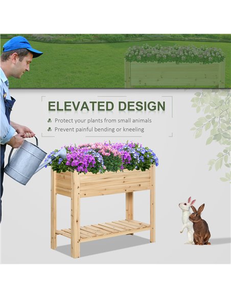 Outsunny Wooden Planter Raised Garden Plant Stand Outdoor Tall Flower Bed Box with Clapboard, Nature Wood Color 100 x 40 x 84cm  - pic 46656 | FastDaddyshop