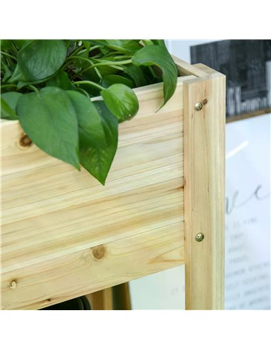 Outsunny Wooden Planter Raised Garden Plant Stand Outdoor Tall Flower Bed Box with Clapboard, Nature Wood Color 100 x 40 x 84cm 