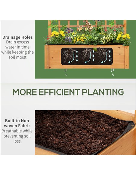 Outsunny Wooden Planter Raised Elevated Garden Bed Planter Flower Herb Boxes for Vegetables with 2 Shelves Solid Wood 105x40x135 - pic 46664 | FastDaddyshop