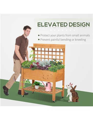 Outsunny Wooden Planter Raised Elevated Garden Bed Planter Flower Herb Boxes for Vegetables with 2 Shelves Solid Wood 105x40x135
