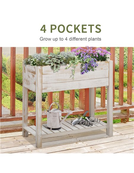 Outsunny Garden Wooden Planter Raised Garden Bed Elevated Grow Box with 2 tiers, 4 Pockets for Vegetable Flower Herb Gardening B - pic 46672 | FastDaddyshop
