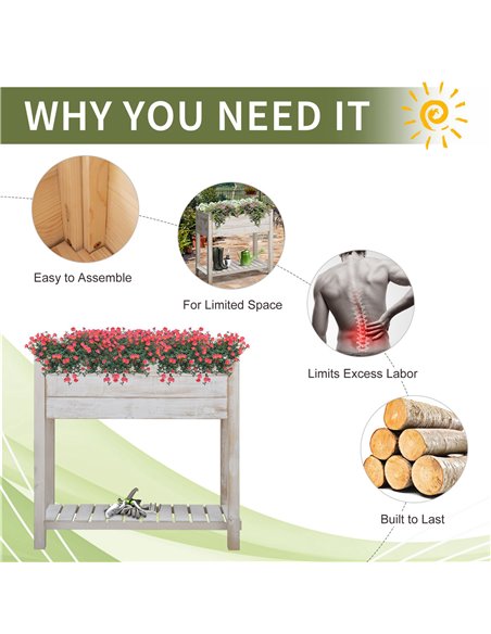 Outsunny Garden Wooden Planter Raised Garden Bed Elevated Grow Box with 2 tiers, 4 Pockets for Vegetable Flower Herb Gardening B - pic 46675 | FastDaddyshop