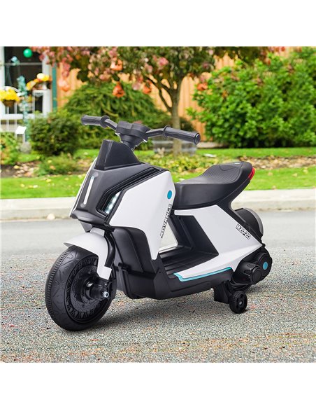 HOMCOM 6V Kids Electric Motorbike Ride On Toy w/ Music Headlights Safety Training Wheels for Girls Boy 2-4 Years White - pic 4668 | FastDaddyshop