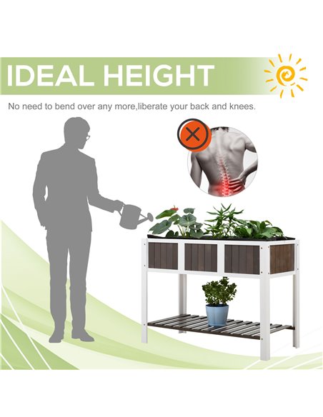Outsunny Wooden Planter Raised Elevated Garden Bed Planter Flower Boxes with Shelf Solid Wood Outdoor/Indoor, 119x57x89cm 845-47 - pic 46682 | FastDaddyshop