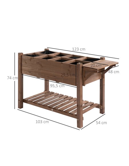 Outsunny Wooden Plant Stand Wooden Planter Raised Garden Plant Stand Outdoor Tall Flower Bed Box with Bottom Shelf, Brown, 123 x - pic 46689 | FastDaddyshop
