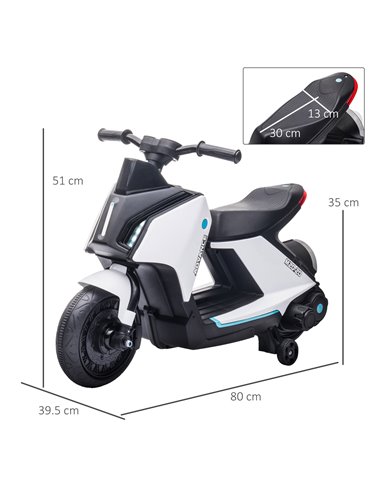 HOMCOM 6V Kids Electric Motorbike Ride On Toy w/ Music Headlights Safety Training Wheels for Girls Boy 2-4 Years White