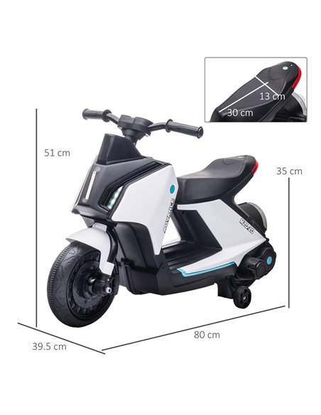 HOMCOM 6V Kids Electric Motorbike Ride On Toy w/ Music Headlights Safety Training Wheels for Girls Boy 2-4 Years White - pic 4669 | FastDaddyshop
