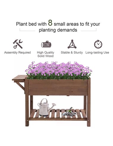 Outsunny Wooden Plant Stand Wooden Planter Raised Garden Plant Stand Outdoor Tall Flower Bed Box with Bottom Shelf, Brown, 123 x