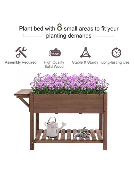 Outsunny Wooden Plant Stand Wooden Planter Raised Garden Plant Stand Outdoor Tall Flower Bed Box with Bottom Shelf, Brown, 123 x - pic 46690 | FastDaddyshop