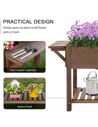 Outsunny Wooden Plant Stand Wooden Planter Raised Garden Plant Stand Outdoor Tall Flower Bed Box with Bottom Shelf, Brown, 123 x